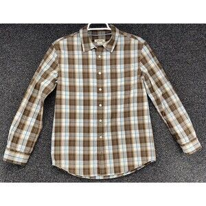 Cherokee Youth Boys Shirt L 12/14  Long Sleeve Casual Brown Plaid Button Up